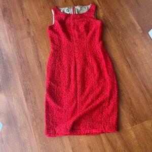 Anne Klein Vibrant Red Lace Midi Dress